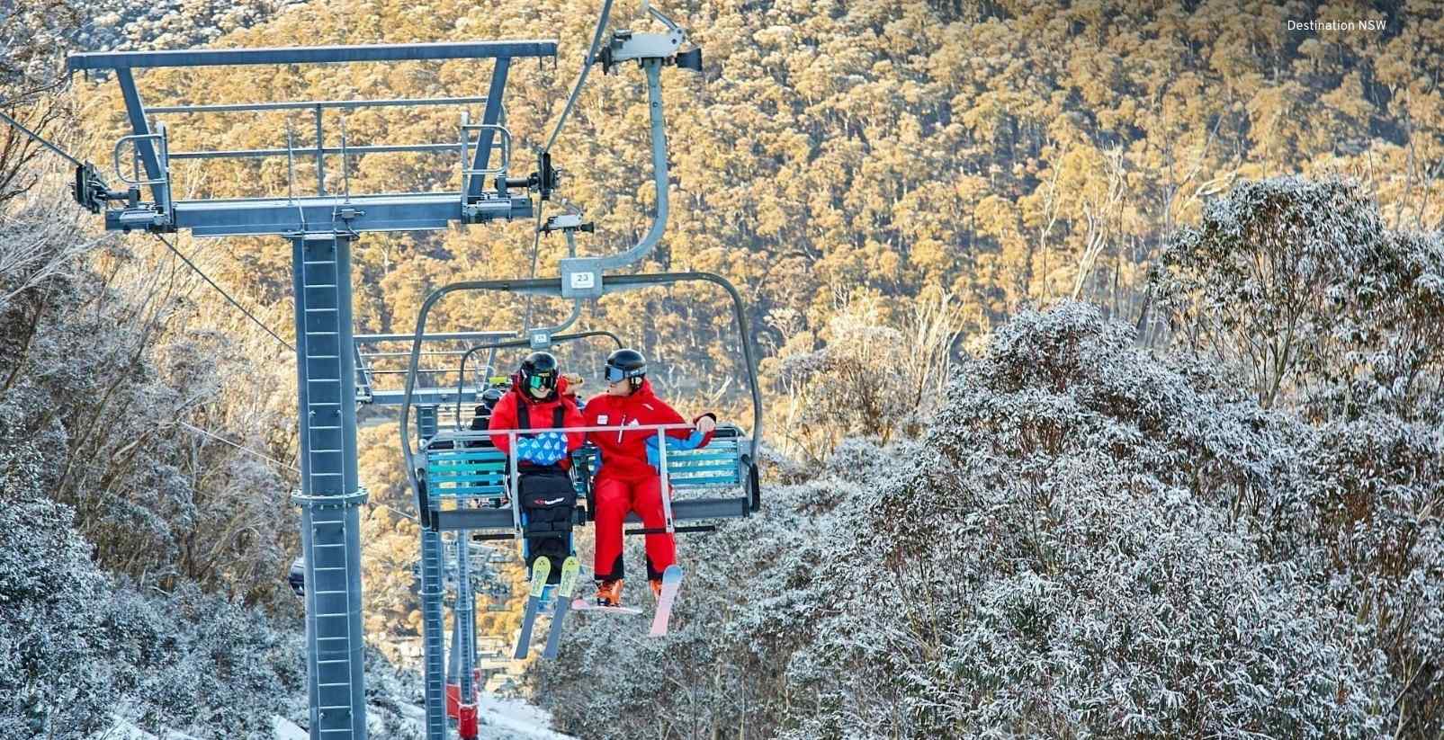 Two people sitting on chairlift